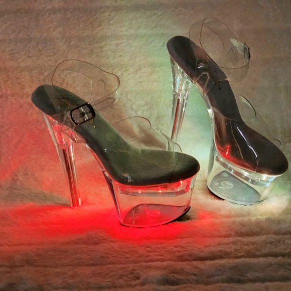 Led Lighted Multi Function Flashdance Clear Platform 7" Heels - Picture 6 of 17